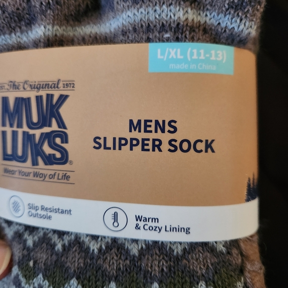 Muk Luks Men’s Slipper Sox Socks L XL 11-13 Winter Gray Reindeer Warm Comfort - Picture 4 of 6